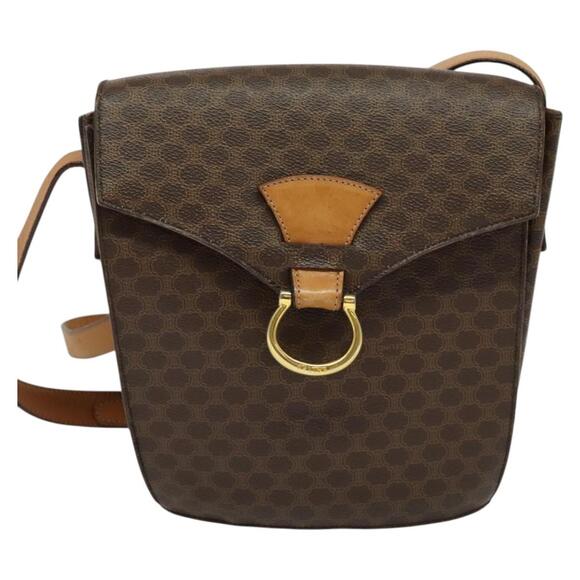 CELINE Macadam Canvas Shoulder Bag Pvc Leather Brown Gold - Picture 2 of 12